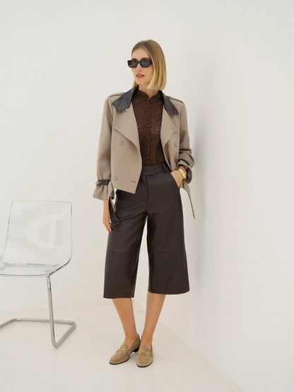 Eden Mixed-Material Cropped Trench - Beige