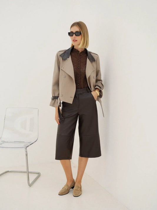 Eden Mixed-Material Cropped Trench - Beige