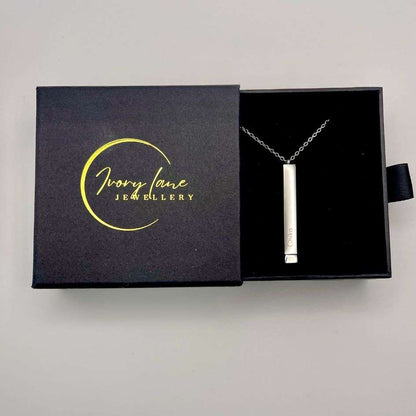 Momentous Collection Engravable Hidden Message 3D Vertical Bar Pendant Silver