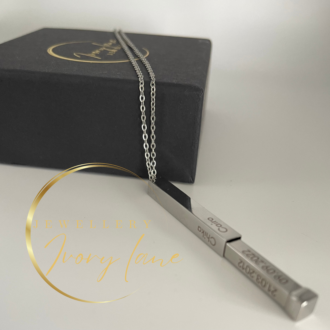 Momentous Collection Hidden Message 3D Vertical Bar Pendant Silver