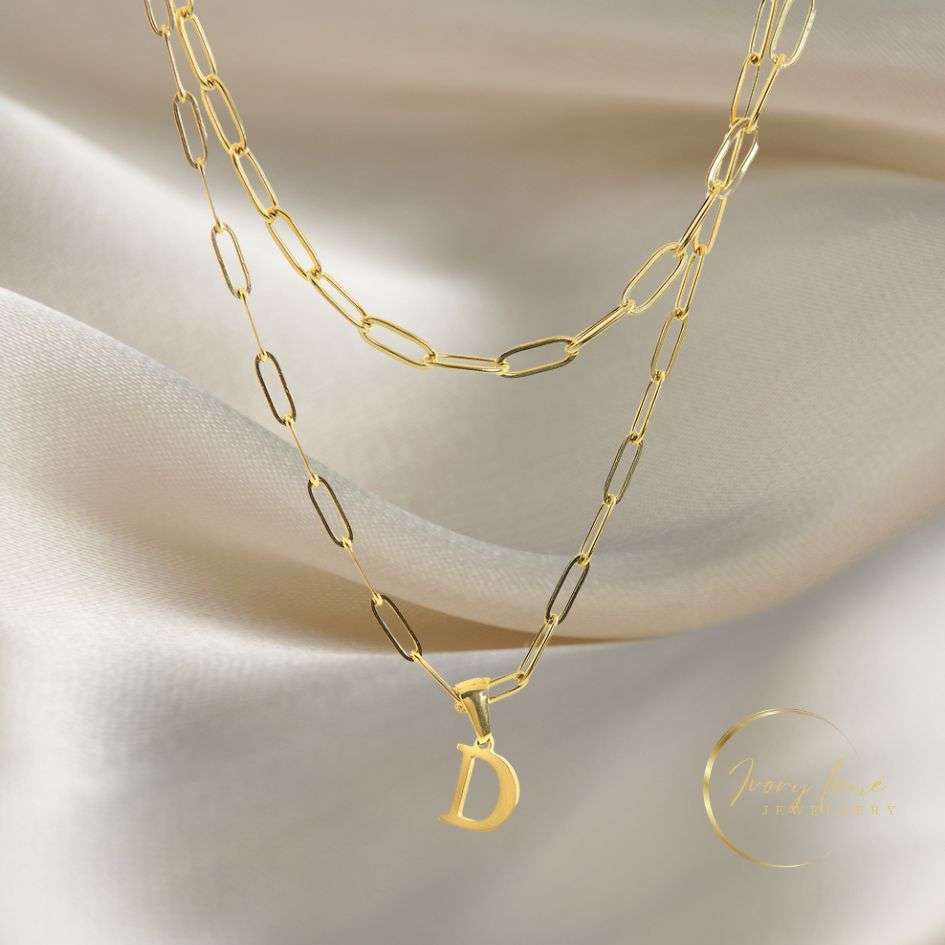 Double Layer Initial Letter Chain Necklace