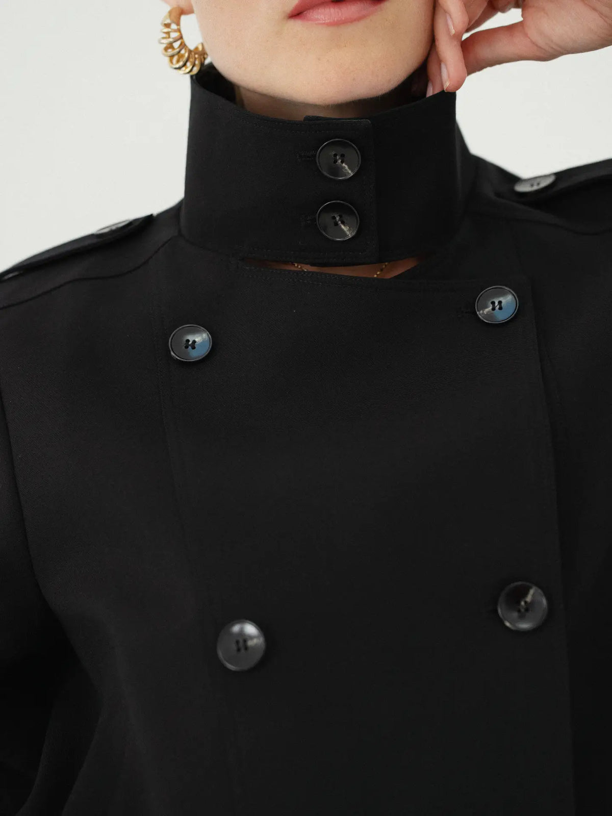 Eden Mixed-Material Cropped Trench - Black