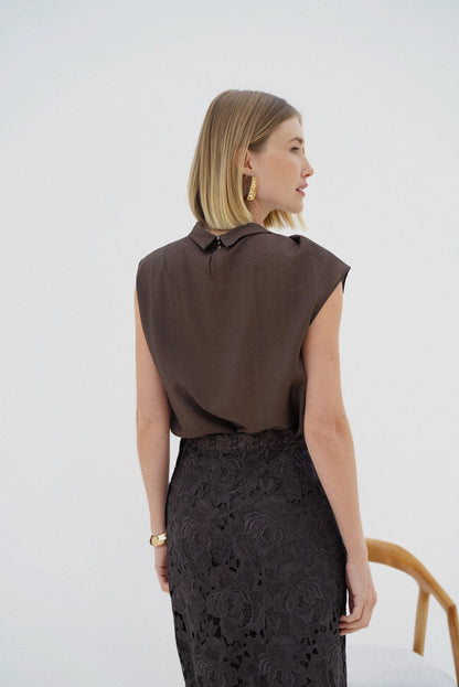 Lottie Twist Neck Top - Brown