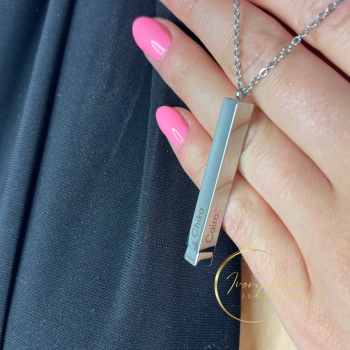 Momentous Collection Engravable Hidden Message 3D Vertical Bar Pendant Silver