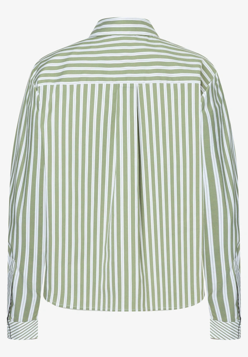 More & More - Cropped Shirt Blouse Striped Cotton - Spring Green