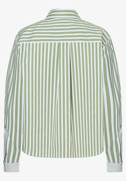 More & More - Cropped Shirt Blouse Striped Cotton - Spring Green