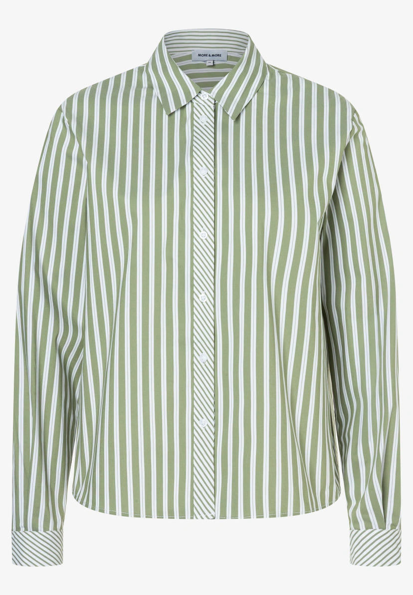 More & More - Cropped Shirt Blouse Striped Cotton - Spring Green