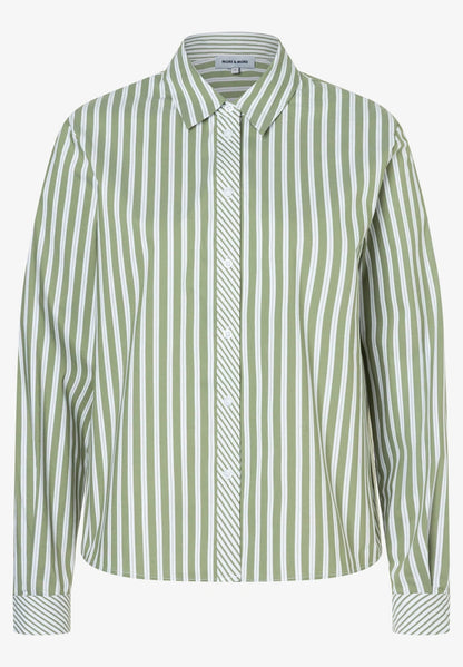 More & More - Cropped Shirt Blouse Striped Cotton - Spring Green