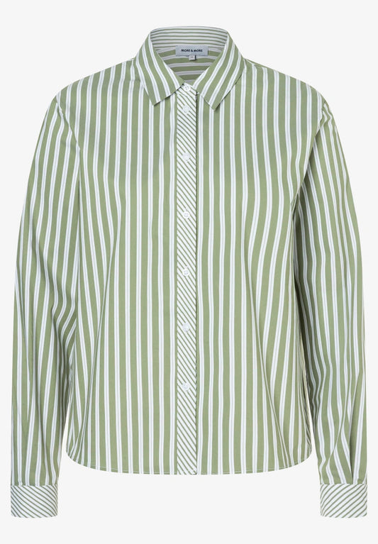 More & More - Cropped Shirt Blouse Striped Cotton - Spring Green