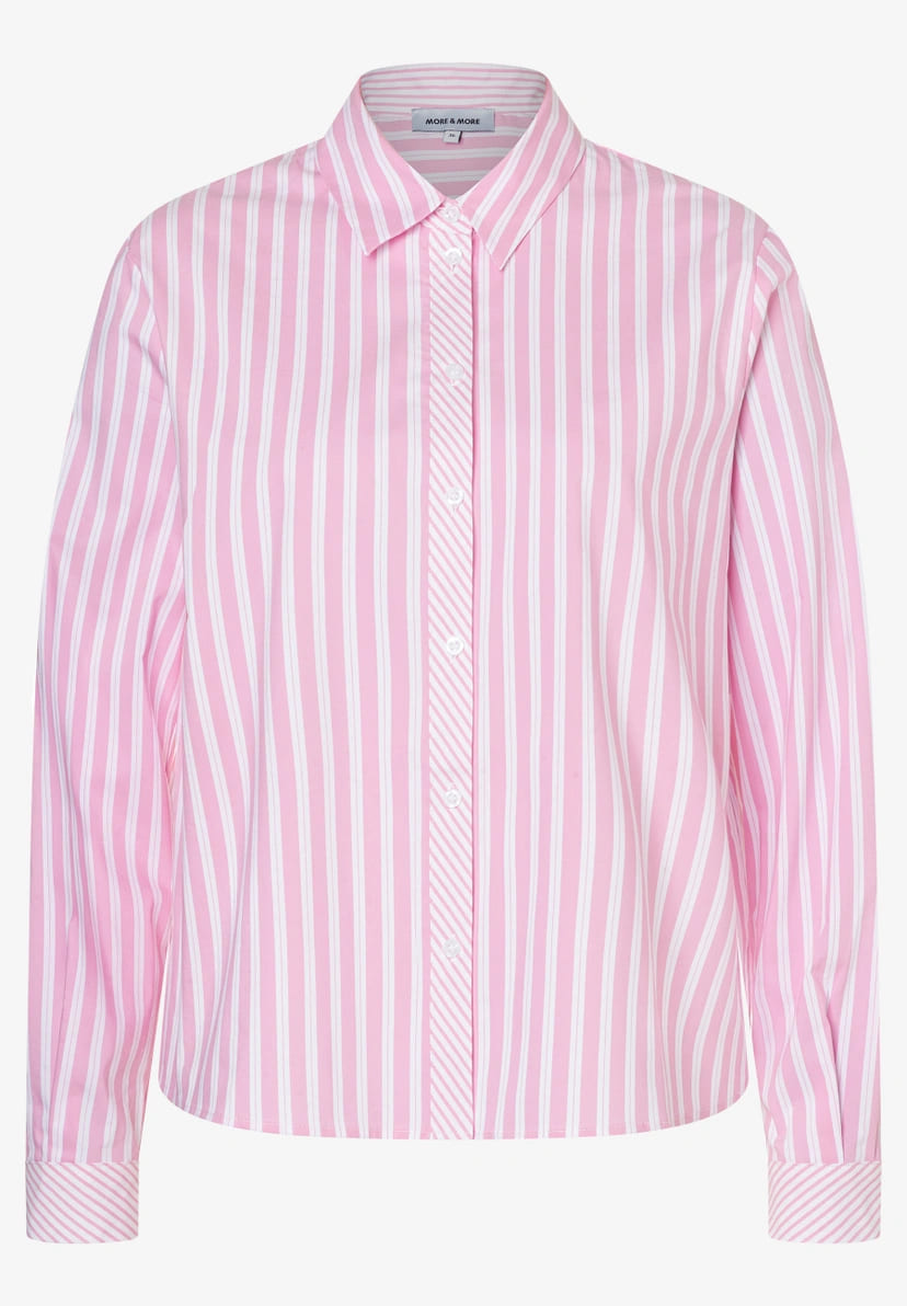 More & More - Cropped Shirt Blouse Striped Cotton - Rosy