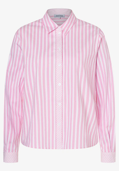 More & More - Cropped Shirt Blouse Striped Cotton - Rosy
