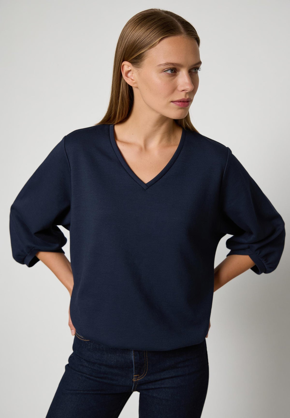 More & More Sweatshirt with Wide 3/4 Sleeves - Classic Blue
