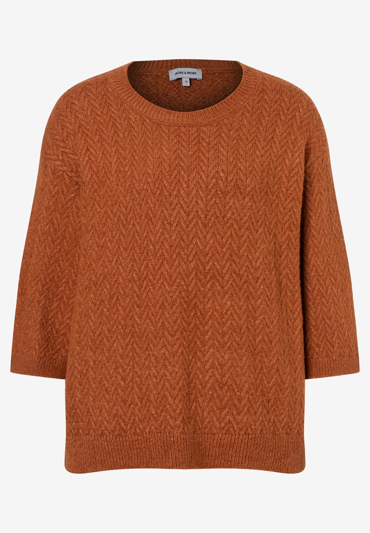 More & More Short Sleeve Cable Knit Sweater - Cinnamon