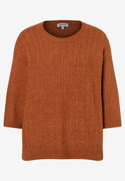 More & More Short Sleeve Cable Knit Sweater - Cinnamon