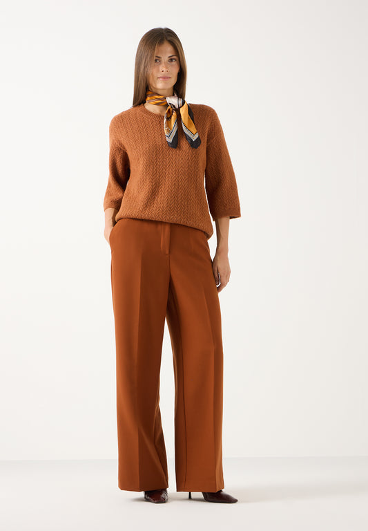 More & More Short Sleeve Cable Knit Sweater - Cinnamon