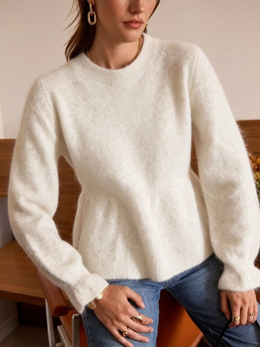Zoe Peplum Sweater - Beige