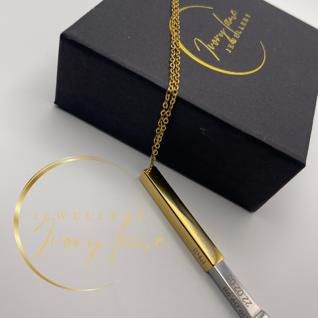 Momentous Collection Hidden Message 3D Vertical Bar Pendant Gold