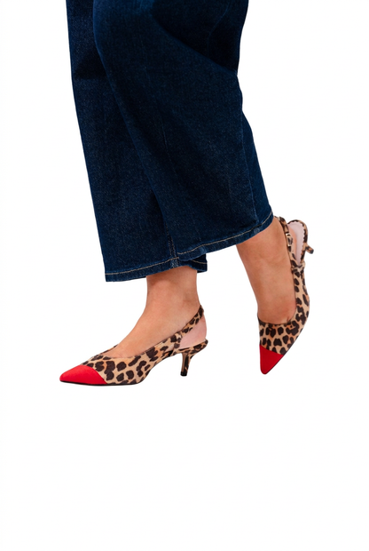 Love Laura Red Toe Kitten Heel in Leopard Print