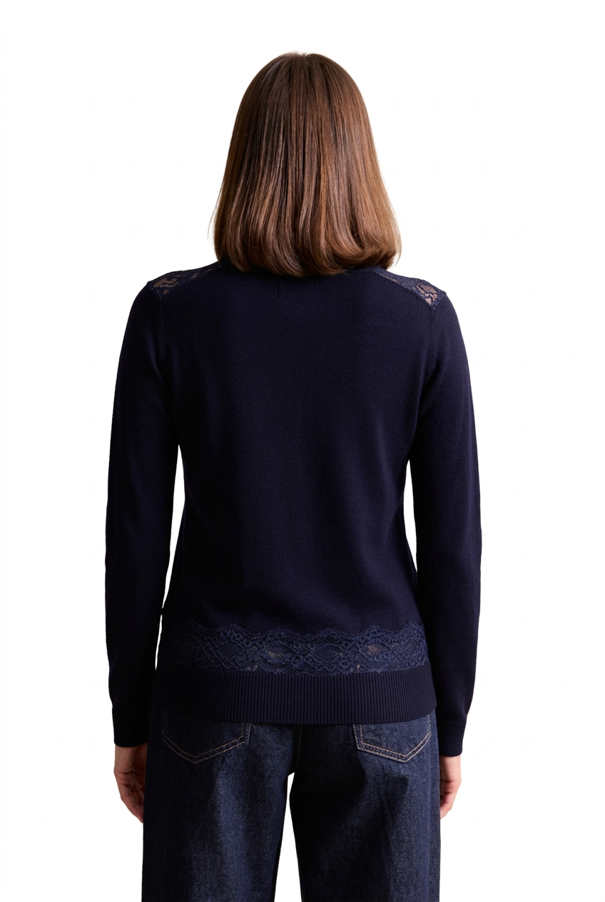 Leo & Ugo Fany Lace Knit Top in Navy