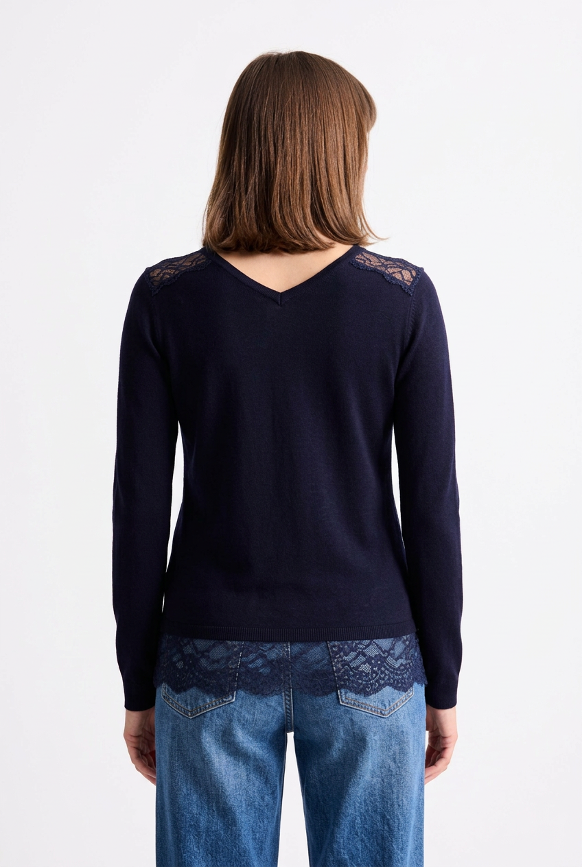 Leo & Ugo Fany Lace Knit Top in Navy