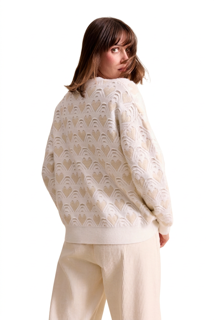 Leo & Ugo Ella Heart Cardigan in Ecru