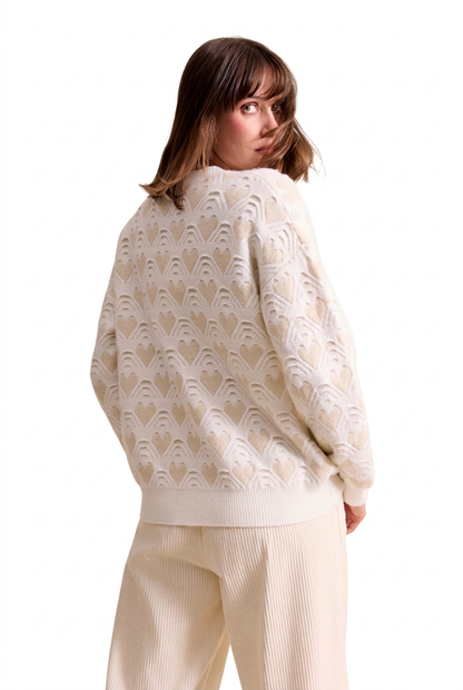 Leo & Ugo Ella Heart Cardigan in Ecru
