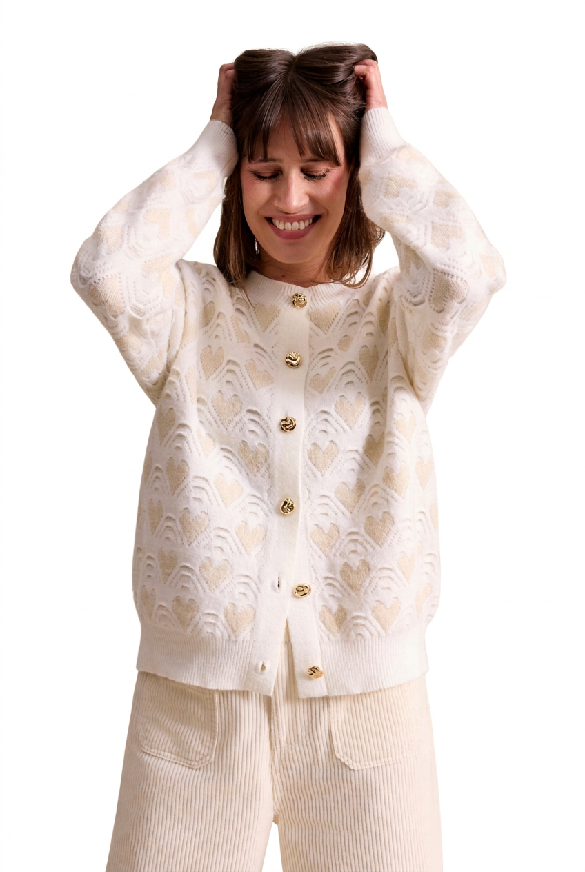 Leo & Ugo Ella Heart Cardigan in Ecru