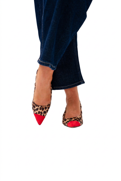 Love Laura Red Toe Kitten Heel in Leopard Print