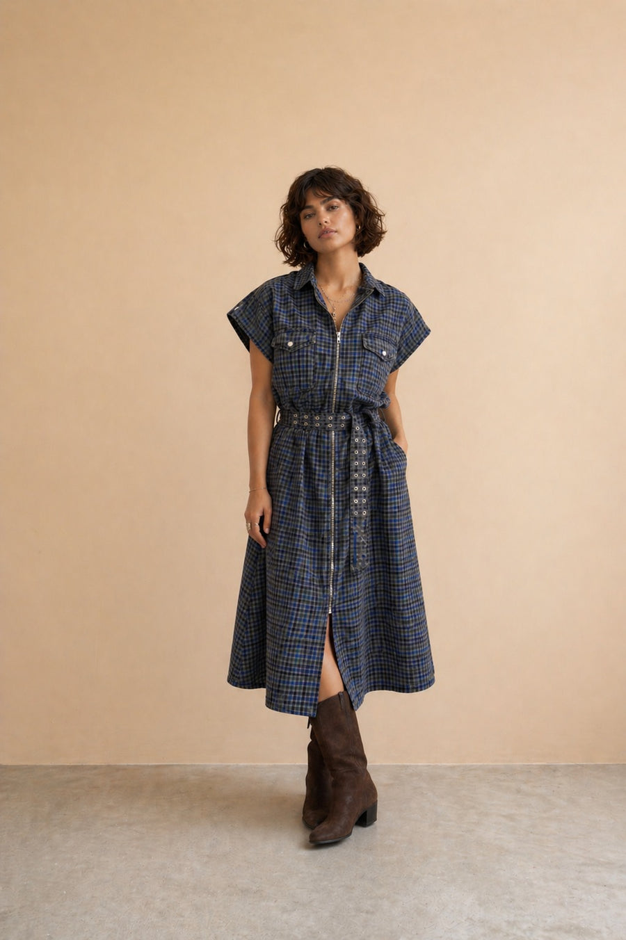 Vero Dress in Navy Check