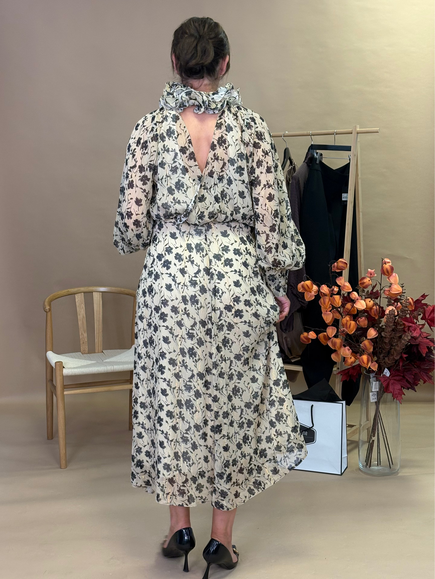 Kameya Kavya Dress with Ruffle Collar - Beige