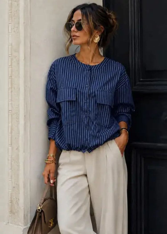 Elisia Striped Blouse Navy