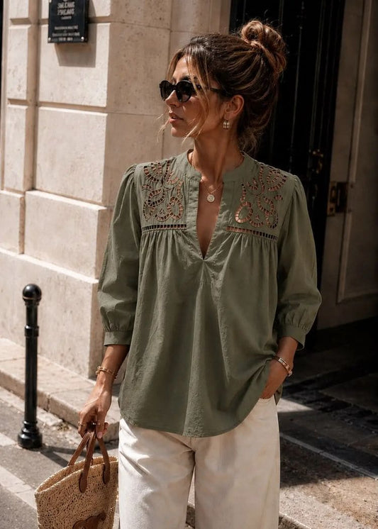 Serena Embroidery Blouse Khaki