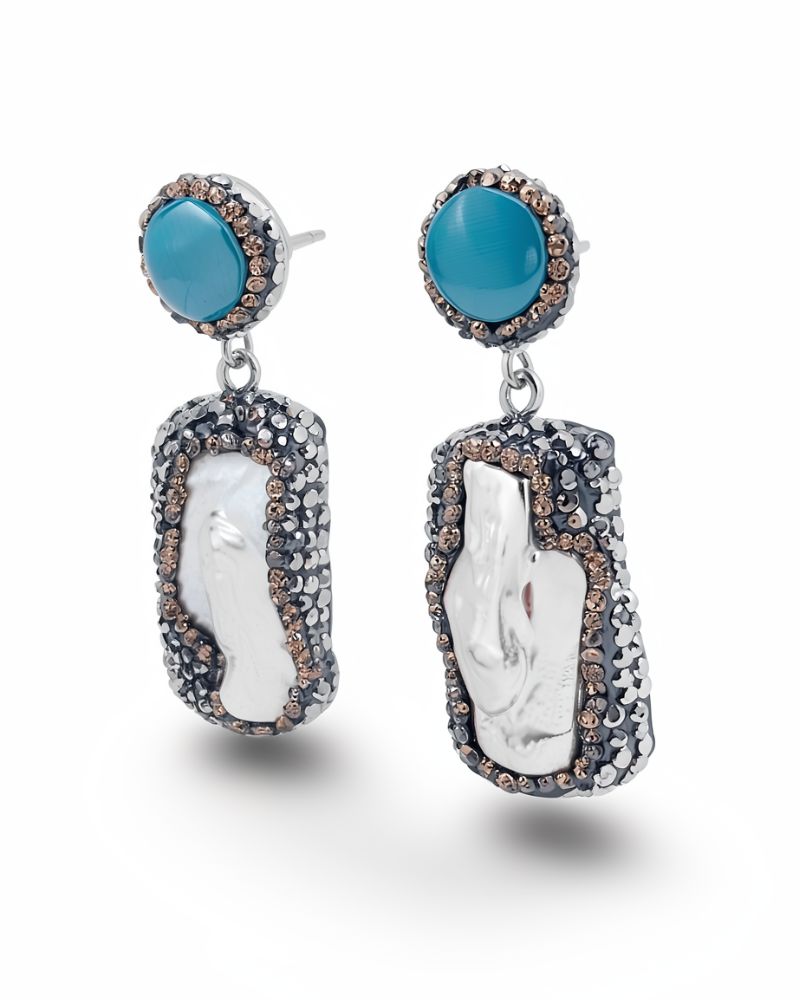 Serena Blue Rectangle Gemstone Premium Earrings