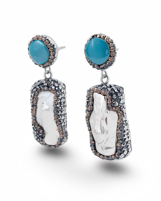 Serena Blue Rectangle Gemstone Premium Earrings