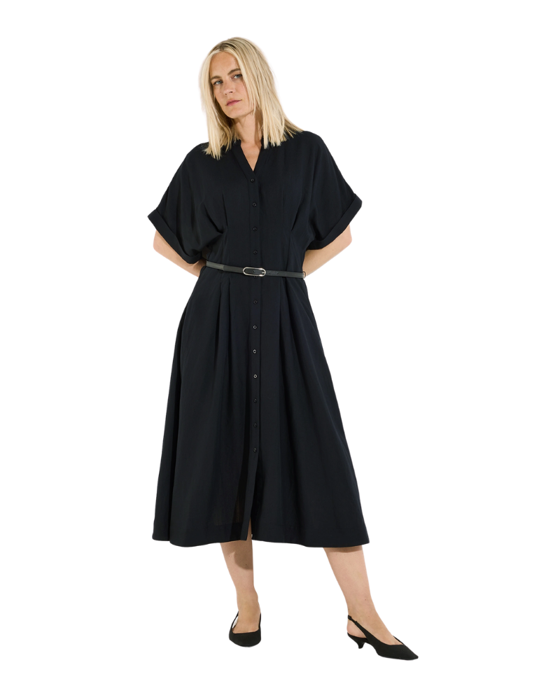 More & More Linen Pleated Dress in Black