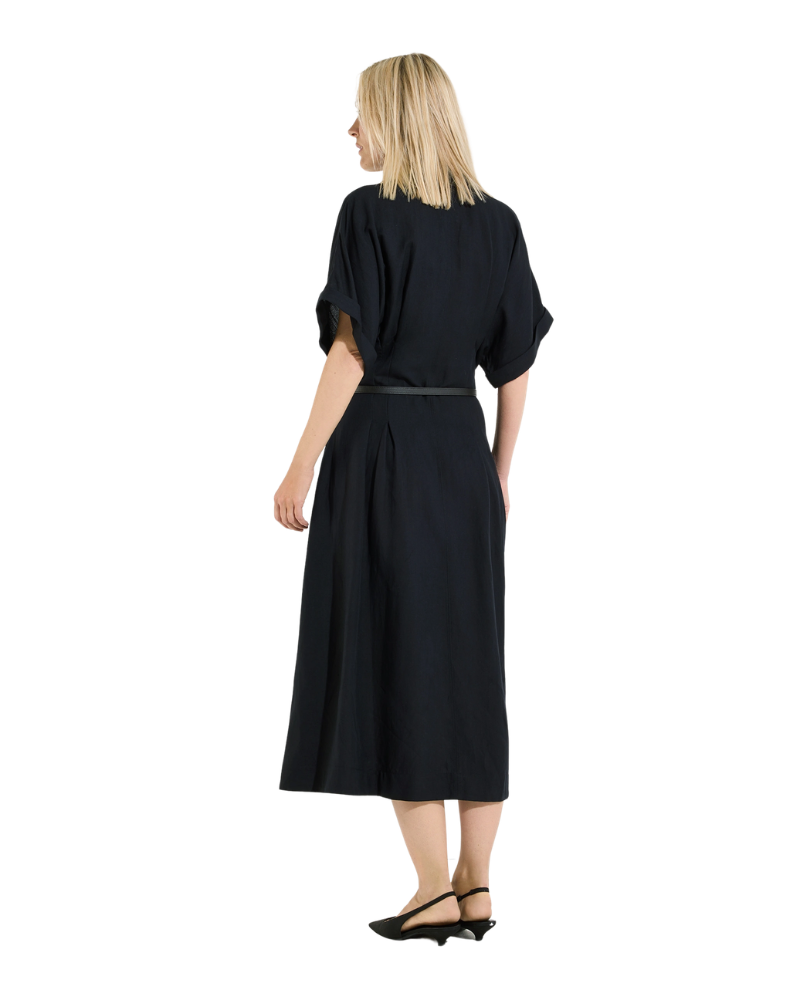 More & More Linen Pleated Dress in Black