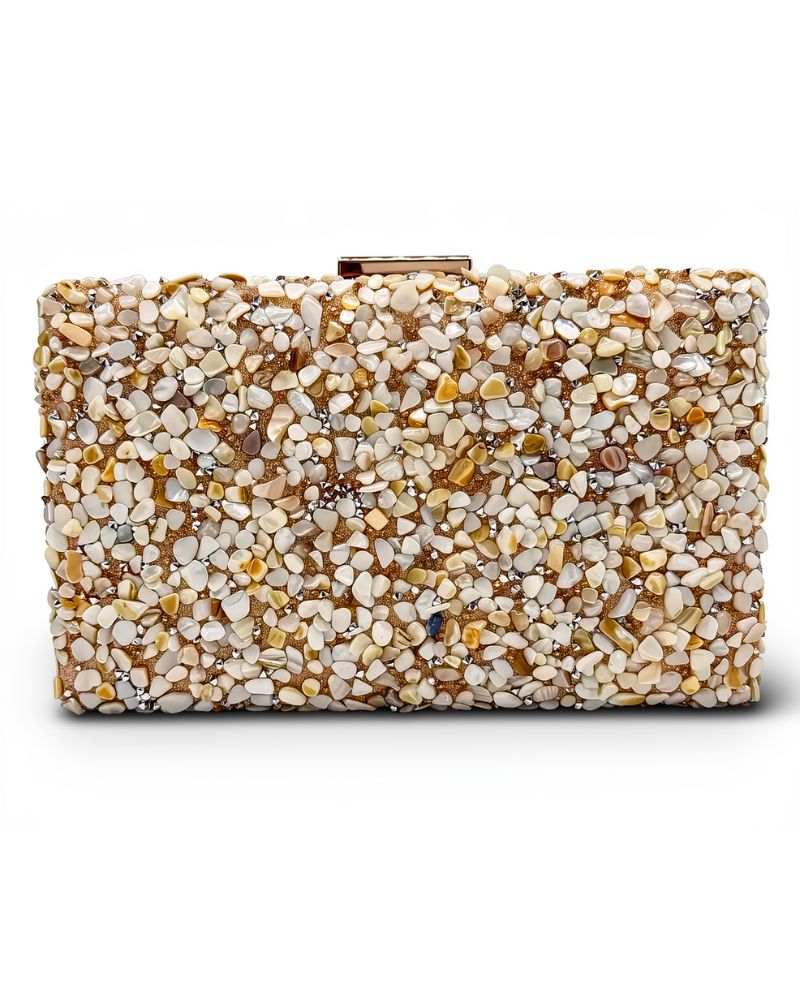 Rosie Gemstone Clutch in Beige