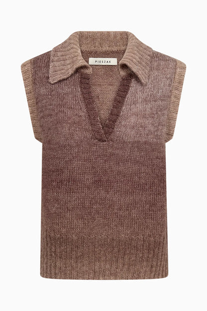 Pieszak Nanna Split Collar Vest Knit - Black Coffee Melange