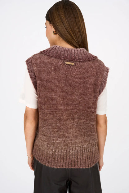 Pieszak Nanna Split Collar Vest Knit - Black Coffee Melange