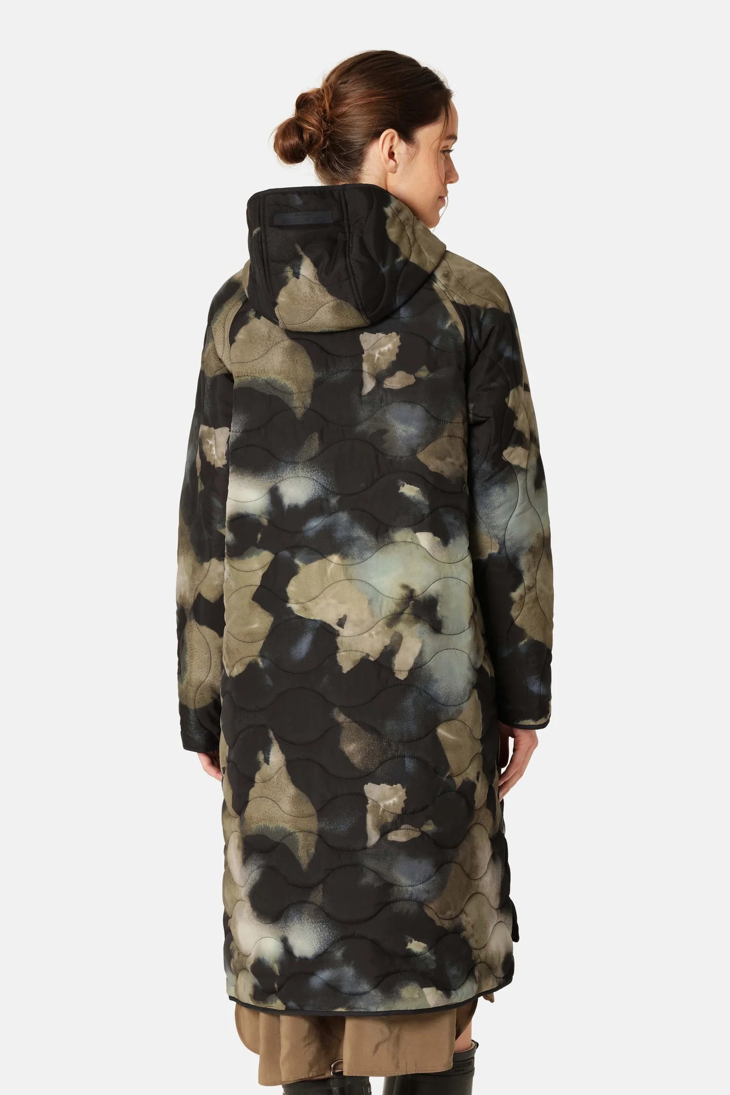 Ilse Jacobsen Long Quilt Jacket with Hood - Moss Print