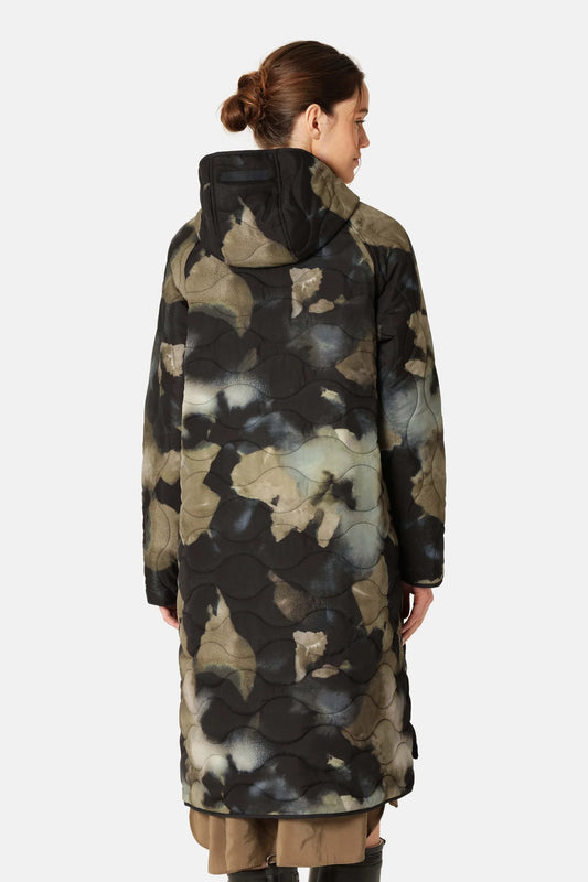 Ilse Jacobsen Long Quilt Jacket with Hood - Moss Print