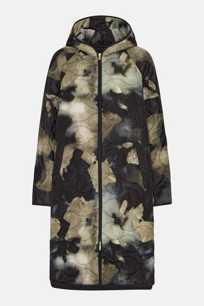 Ilse Jacobsen Long Quilt Jacket with Hood - Moss Print