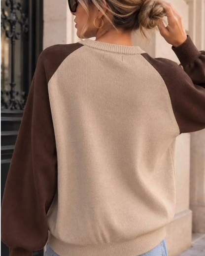 Cathy Contrast Sleeve Knit Taupe