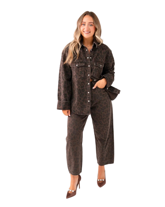 Love Laura Carrot Barrel Jeans in Dark Leopard