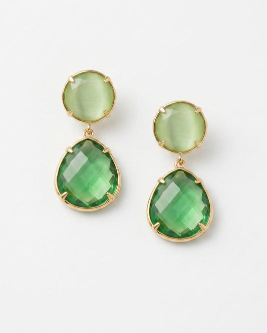 Elie Double Stone Drop Earrings in Green