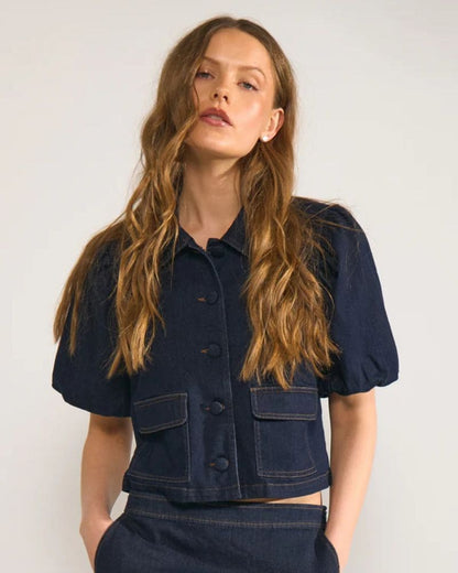 Numph NUALETTA SS Shirt - Dark Blue Denim