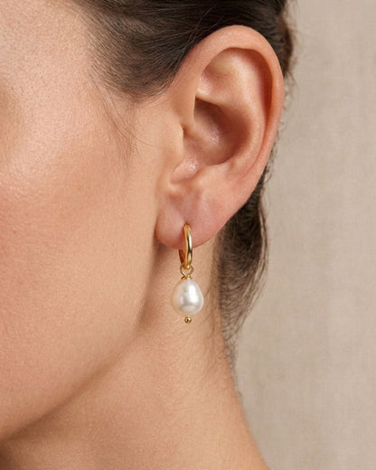 Kayla Pearl Drop Hoop Earrings