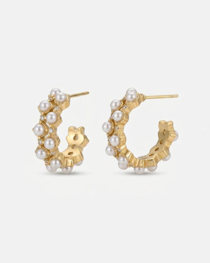 Sophia Pearl & Rhinestone Hoop Earrings Gold