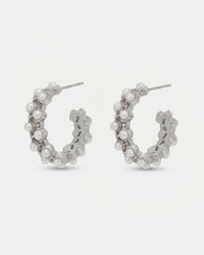 Sophia Pearl & Rhinestone Hoop Earrings Silver