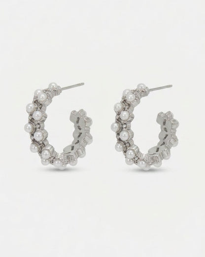 Sophia Pearl & Rhinestone Hoop Earrings Silver